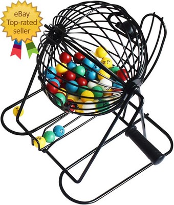 Deluxe Bingo Game Set - Metal round Cage, 75 Colored Balls, 50 Bingo Cards, 300