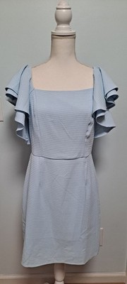 The Pants Store Dress Women's size Medium Flutter Short Sleeve Baby Blue Waffle 