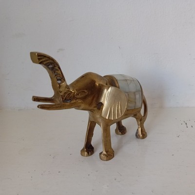 Messing Elefant Figur Intarsien Perlmutt Decken Metall Vintage Statue 
