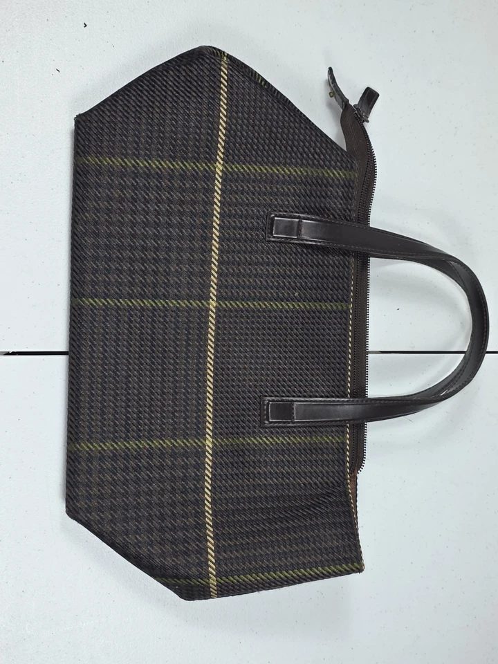 Bolso de Mano Ralph Lauren Tela a Cuadros Cuero Borde Cartera Bandolera Cartera Foto 2 de 4