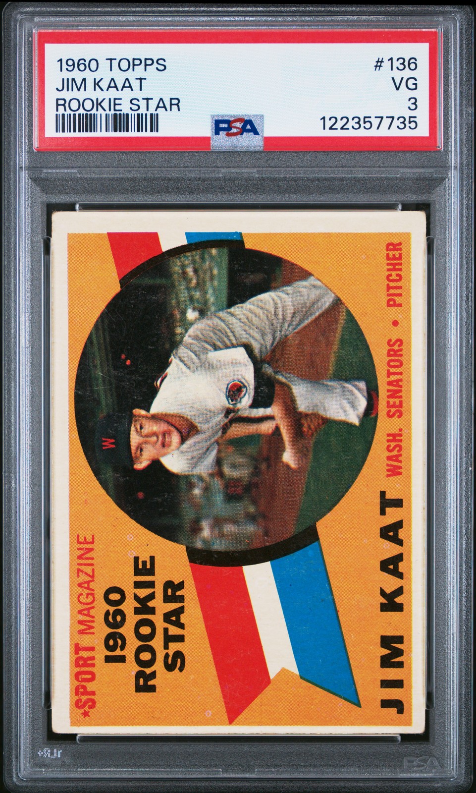 1960 TOPPS RC STAR #136 JIM KAAT ROOKIE RC PSA 3