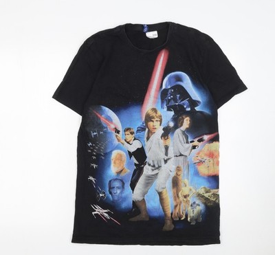 Star Wars Herren T-Shirt schwarz Grafik Baumwolle Größe S Retro Film Tee