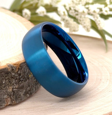 Christmas Gifts Band For Men Matt Finish Polished Edges Ring 8mm Blue Tungsten
