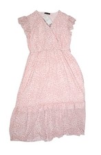 PRETTYGARDEN Dress Womens L Pink Animal Print Wrap Ruffle Flutter Midi Sundress