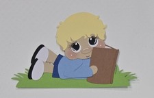 Reading Boy Laying Blonde Hair. Scrapbook, Card Making Paper Piecing