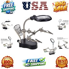 3.5X12X Helping Hands Soldering Station with LED Light Alligator Clips St...