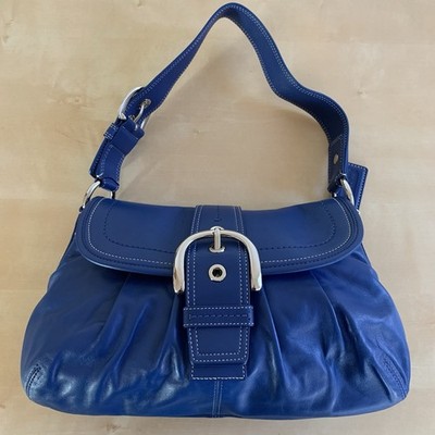Coach F15204 Blue Soho Pleated Leather Buckle Flap Shoulder Bag 