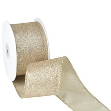 2.5 Inch Champagne Ribbon Wired Pale Gold Glitter for Christmas Decorations G...
