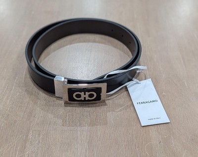 $565 Salvatore Ferragamo Double Gancini Leather Reversible Belt Black 95 US  38