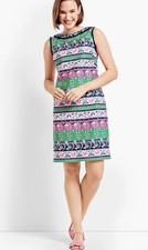Talbots Mod Floral Fair Isle Shift Dress Navy /Pink /Green Sz 10 NEARLY NEW