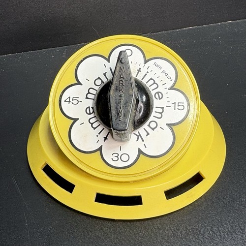 1970s Vintage Mark Time Kitchen Timer with Bell Retro Harvest Gold Daisy Works