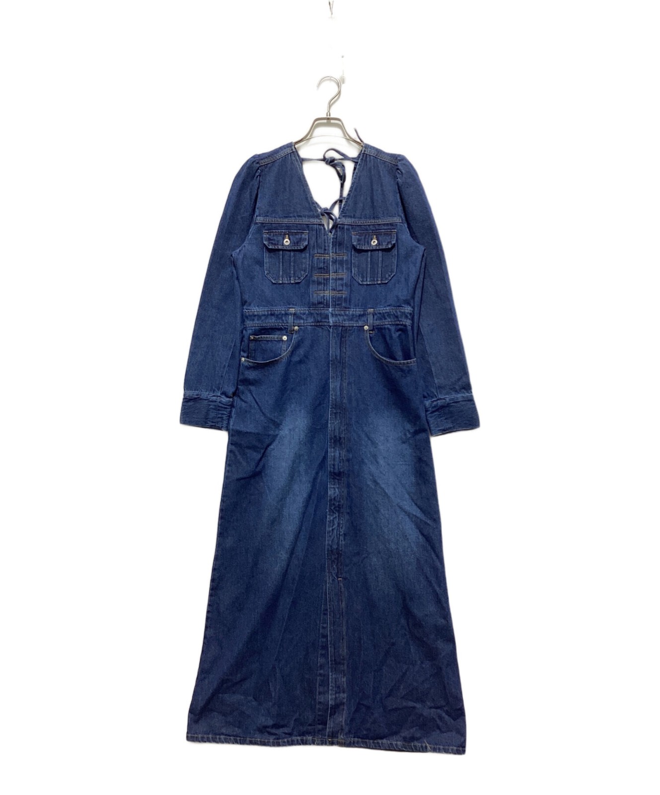 Ameri Adorable Back Ribbon Denim Dress/ Indigo/ S… - image 1