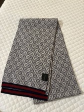 Gucci Grey  Red Wool Blend Revesible Scarf Long 