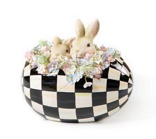 MacKenzie-Childs Courtly Check Peekaboo Egg Two Bunnies New