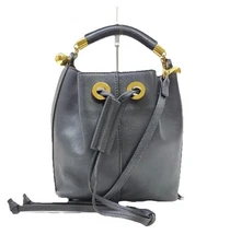 CHLOE Black Leather Mini Gala Top Handle Drawstring Cinch Bucket Bag Auth
