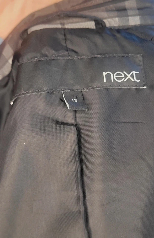 Next Women’s Black Check Trench Coat Belted Double Breasted Size 12 - Image 3 of 4