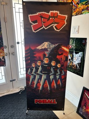 Color Godzilla Pinball Banner, Heavy Vinyl 24' x 62', Game Room, Arcade