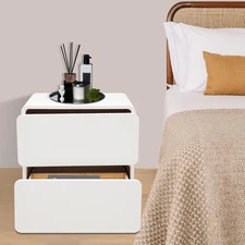 White Bedroom Nightstand Modern Bedside Table End Table with 2 Drawers