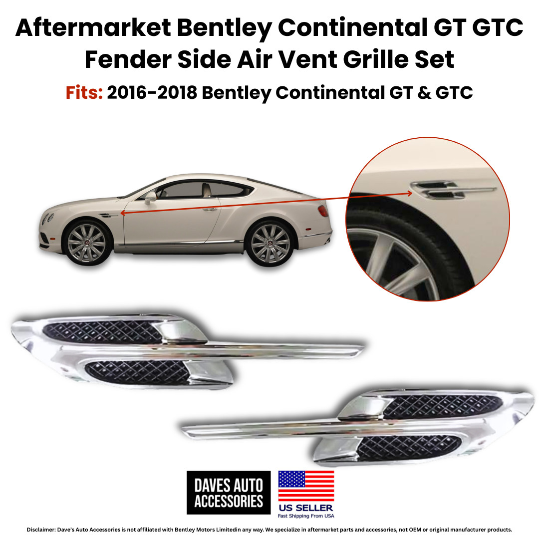 2016-2018 Bentley Continental GT GTC Chrome Fender Air Vent Grille Left Right