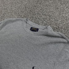 Polo Ralph Lauren Shirt Mens M Gray Waffle Knit Thermal Pony Pullover Crewneck