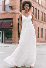 EXPRESS METALLIC TIERED MAXI DRESS Size Large Cream Spaghetti Strap V-neck