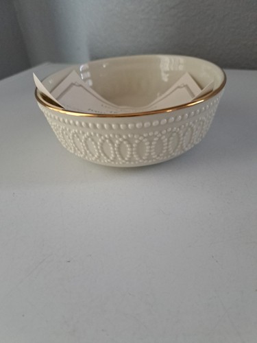 Lenox Ivory Beaded Pattern Accent Bowl Gold Trim Never Used with COA - Picture 1 of 5