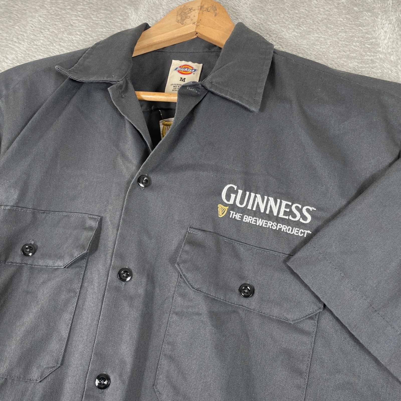 Dickies Guinness Beer Work Shirt Mens Medium Gray Button Brewers Project