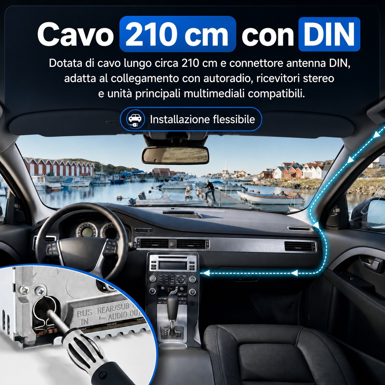 Antenna Autoradio FM/AM da Tetto Cavo 210 cm DIN Compatibile con Fiat, Lancia foto 2
