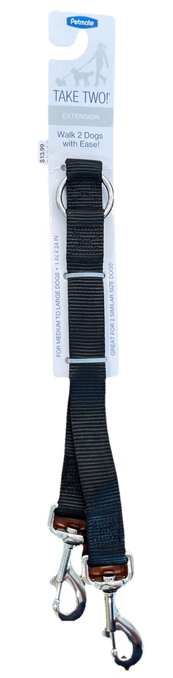 NUEVO Petmate Take Two! Acoplador extensor de correa ajustable 1”X 24” negro Foto 2 de 4