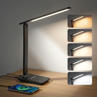LED Desk Lamp, Table Lamp, Dimmable, Eye Caring, Foldable, Desk Lamp with 5 Brig