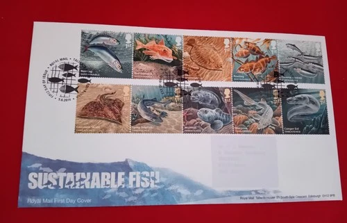 2014 Sustainable Fish 10 GB Royal Mail Stamps First Day Cover Ocean Animals