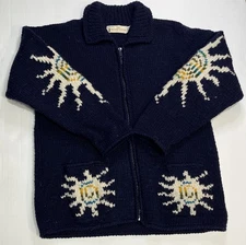 Sweater Venture Sweater 100% Wool Size L Handknit Ecuador Azteca Design Full Zip