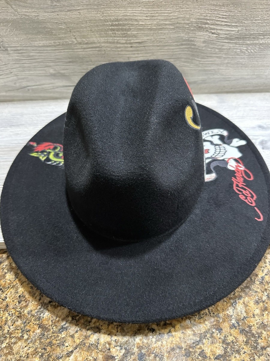 Ed Hardy Black Felt Cowboy Hat Ed Hardy Cowboy Hat Stiff Brim, Soft Feel, Pink, Rhinestones  main image 2