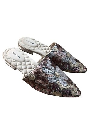 BIRDIES The Dove Floral Pink Petal Sequin Slip On Mule Women's Sz 9 NEW No Box