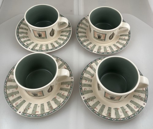 Pfaltzgraff Naturewood Cups and Saucers Garden Theme Set of 4
