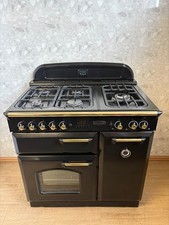 GAS RANGEMASTER CLASSIC 90CM RANGE COOKER IN BLACK AND BRASS.Ref--ED397