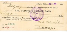 1906 Ludington State Bank Promissory Note – Carl Schmidt to A. McGregor