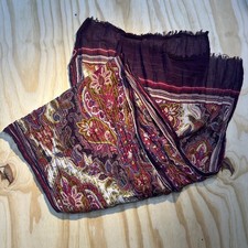 Purple Paisley Bohemian Lightweight Frayed Edge Rectangular Scarf OS