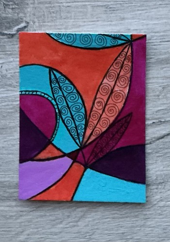 Aceo By Kenna Painting Abstract Swirls 4 Original Art Card 2.5” X 3.5” Signed - Picture 3 of 4