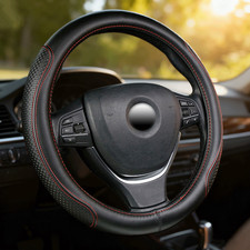 FOR RILEY RM SERIES TOP Real Leather Steering Wheel Cover Black with Red Stitch