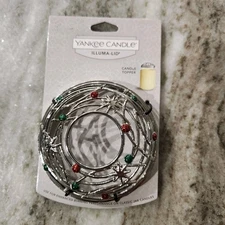 Yankee Candle Illuma-Lid Christmas Stars Silver Red Green Metal Jar Topper New