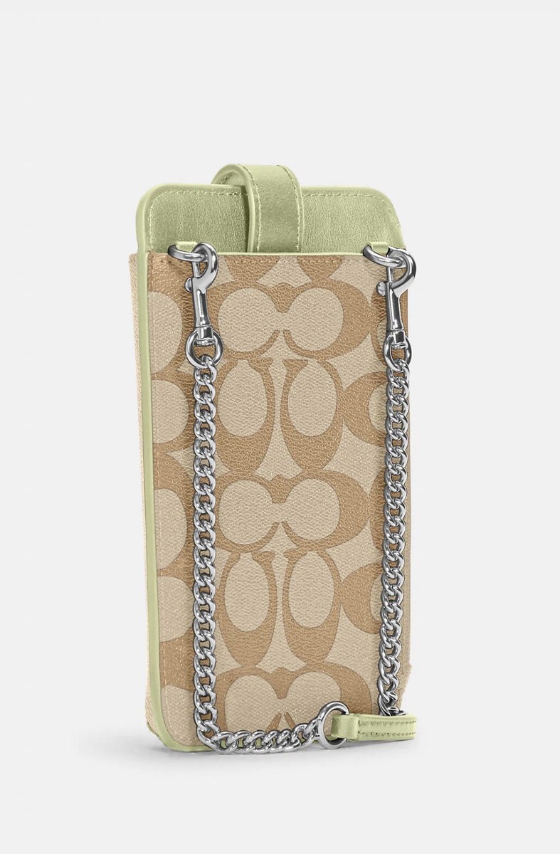 COACH North South Phone Case Crossbody Signature Canvas Khaki