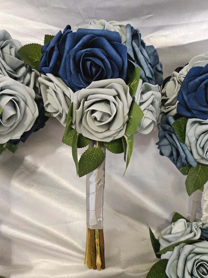Shades of Blue Wedding Bouquet Set - Navy Blue, Blue, Gray Wedding Bouquet Set - Image 4 of 4