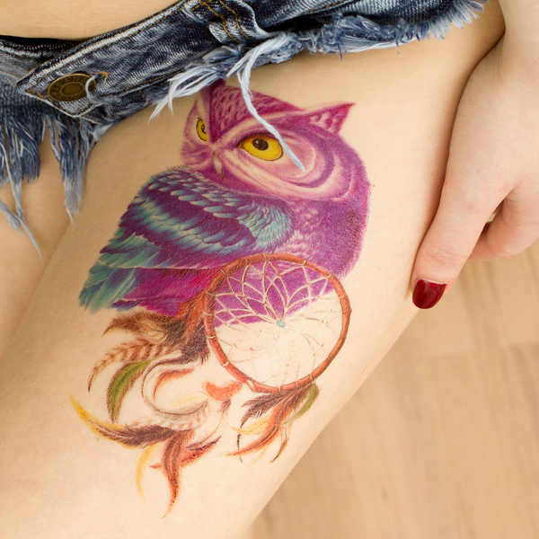 Xl Eule Tattoo - Vogel Mit TraumfäNger - Temporary Haut Tattoo - HB649 (1)-image