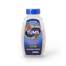 Tums Antacid Chewable Tablets Calcium Extra Strength 750 mg Assorted Berries, 96