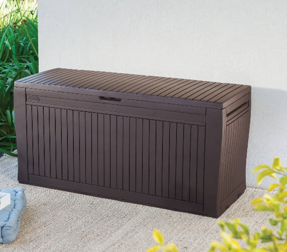 Resin Wicker Storage Seat Small Deck Box Outdoor Furniture Brown