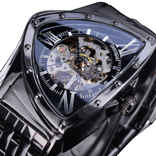 Men's in acciaio inox automatico orologi meccanici Skeleton Orologio da  polso Triangolo | eBay