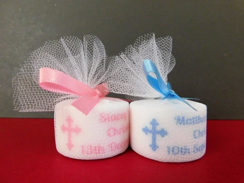 Personalised Christening Baptism Tealight Candle Favours Pink Or Blue Set of 50