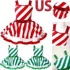 Kid Girl Sequin Striped Dance Skirt Christmas Costume Mesh Tutu Dress Leotard