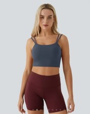 Halara Double Straps Backless Twisted Cropped Yoga Tank Top Sport Bra Small Blue